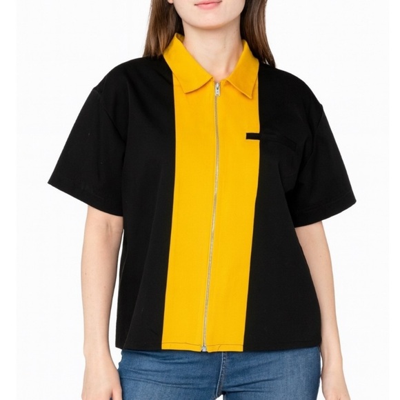 NEW VANS X Curren X Knost Top shirt top bowling yellow black full zip up SZ XS - Picture 1 of 6